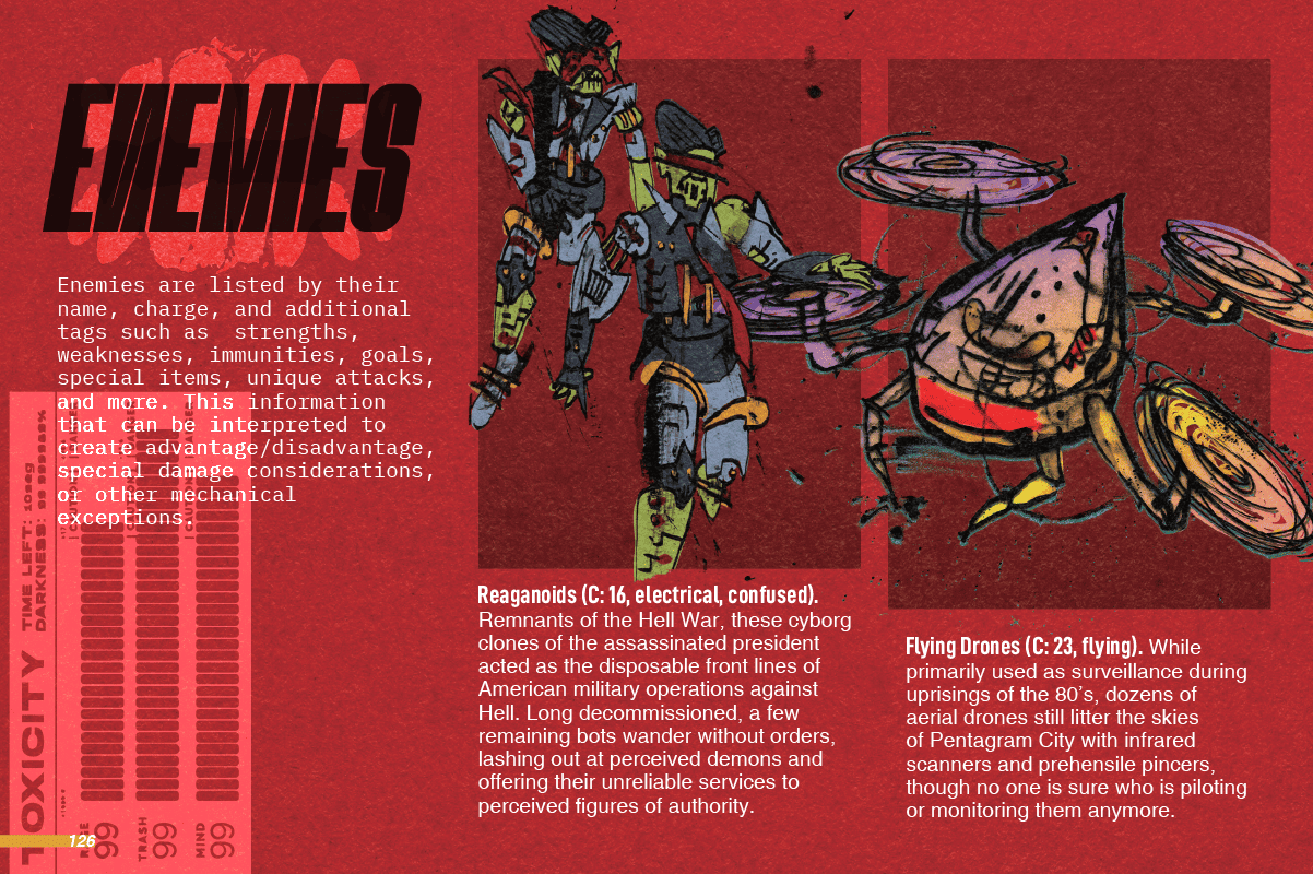 Two pages from the game Cybermetal 2021  